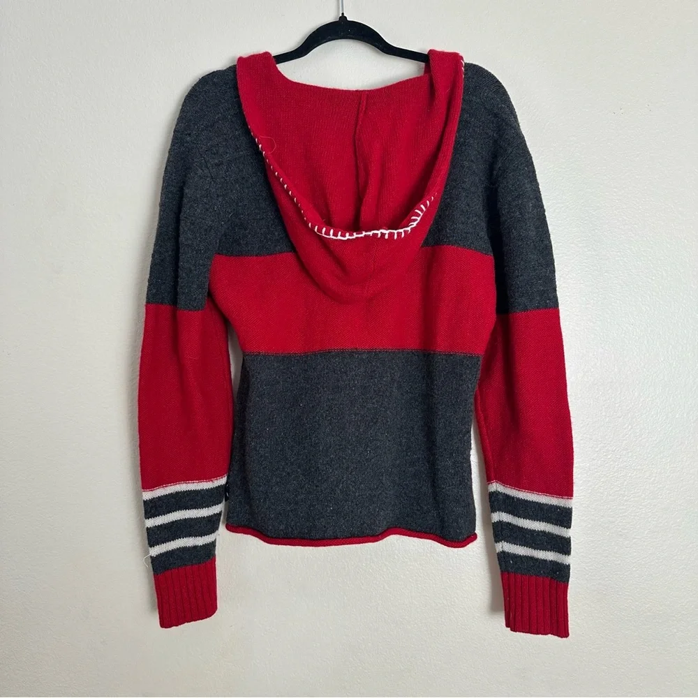 Obermeyer 100% Wool Knit Sweater Pullover Hooded Colorblock Tassels - Picture 4 of 4